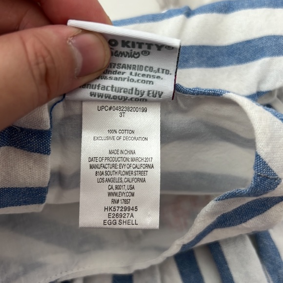 Sanrio Hello Kitty Dress Kids 3T Girls Blue White Stripe Fit Flare Sleeveless - Picture 4 of 9